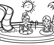 Coloriage Les filles dans piscine sous le soleil