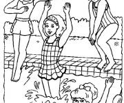 Coloriage Les filles en sautant dans la piscine