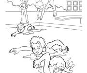 Coloriage Les gar&ccedil;ons commencent la couse de natation dans la piscine