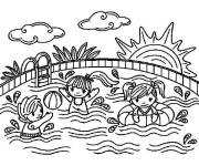 Coloriage Les petits nageurs dans une piscine gonflable