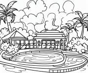 Coloriage Magnifique piscine d'un h&ocirc;tel
