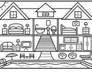 Coloriage Maison avec piscine en maternelle