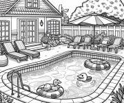 Coloriage Maison avec piscine en plein air