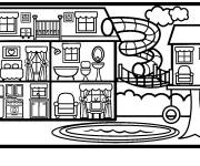 Coloriage Maison avec piscine et toboggan