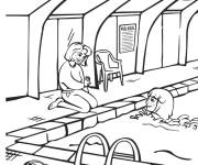 Coloriage Maitre nageur avec une petite fille dans la piscine