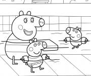 Coloriage Maman Pig à la piscine avec George Pig et Peppa Pig