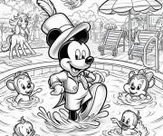Coloriage Mickey Mouse en dansant dans la piscine