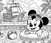 Coloriage Mickey Mouse en nageant dans la piscine