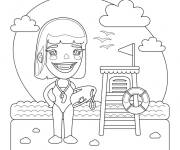 Coloriage Nageur sauveteur devant la piscine