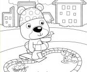 Coloriage Ours de dessin anim&eacute; dans la piscine