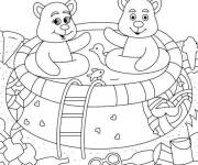 Coloriage Ours mignons dans une petite piscine en ligne