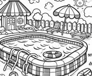 Coloriage Paysage de maison et de piscine