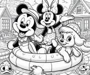 Coloriage Personnages de Disney s'amusent dans la piscine