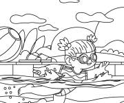 Coloriage Petite fille dans la piscine de la bande animé