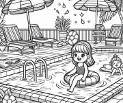 Coloriage Petite fille rigolette dans la piscine