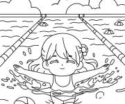 Coloriage Petite fille se sent heureuse dans la piscine
