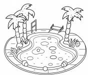 Coloriage Piscine &eacute;l&eacute;gant avec des palmiers