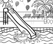 Coloriage Piscine et avec toboggan