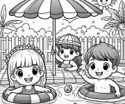 Coloriage Piscine et les enfants te saluant