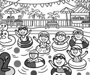 Coloriage Piscine plein des petits enfants pendant l'&eacute;t&eacute;