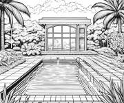 Coloriage Piscine r&eacute;aliste d'un ch&acirc;teau