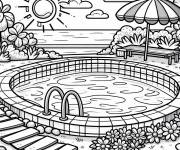 Coloriage Scene Piscine pendant l'&eacute;t&eacute; en couleurs