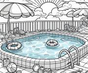 Coloriage Un jour ensoleill&eacute;, il faut se profiter du fun de la piscine