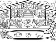 Coloriage Une grande maison avec un piscine pour l'&eacute;t&eacute;