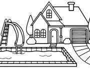 Coloriage Une maison avec piscine