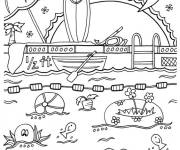 Coloriage Une piscine avec les symboles de la vacance
