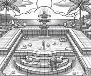 Coloriage Une piscine magestique au bord de la mer