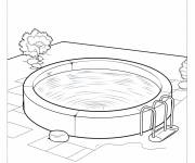 Coloriage Une piscine magestique dans le jardin de la maison