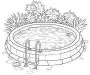 Coloriage Une piscine pr&egrave;s des plantes pour l'&eacute;t&eacute;