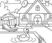 Coloriage Vue de piscine dans une maison pour enfant