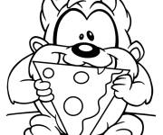 Coloriage Bébé Taz en mangeant de la pizza