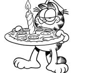 Coloriage Chat Garfield tenant une Pizza d'anniversaire
