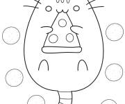 Coloriage Chat Pusheen mangeant de la pizza