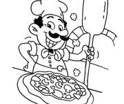Coloriage Chef cuisine sort le pizza du four