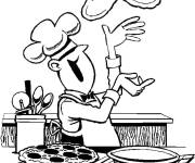 Coloriage Chef de cuisine m&eacute;lange la p&acirc;te de Pizza