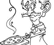Coloriage Cuisinier italien pr&eacute;pare la pizza