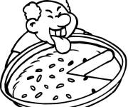 Coloriage L'homme impatient mange son pizza