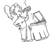Coloriage La livraison arrive et la femme adore manger la pizza