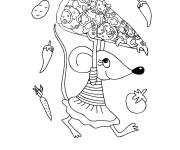 Coloriage La souris mignonne avec une grosse tranche de pizza