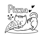 Coloriage Le chat mignon adore la pizza