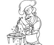 Coloriage Le chef de cuisine ajoute de la sauce sur la pizza