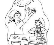 Coloriage Les enfants pr&eacute;parent une pizza