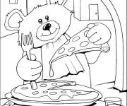 Coloriage Ours tenant un slice de pizza