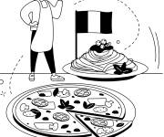 Coloriage Pates et Pizza de la cuisine italienne