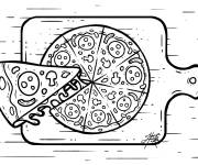 Coloriage Pizza au pepperonis et champignons sur table