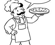 Coloriage Pizzaiolo tenant une Pizza